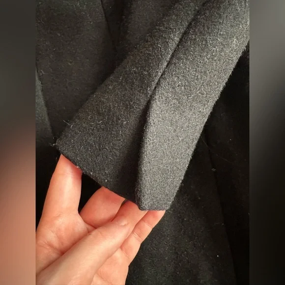 AllSaints Onix Pony Black Wool Coat Tailored Straight Coat Leather Trim Size 2 - Picture 14 of 14